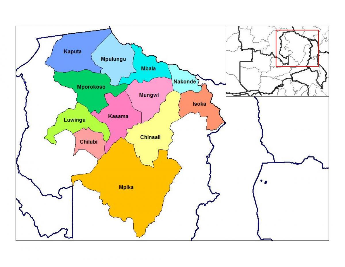 Kaart van noord-provincie in Zambia