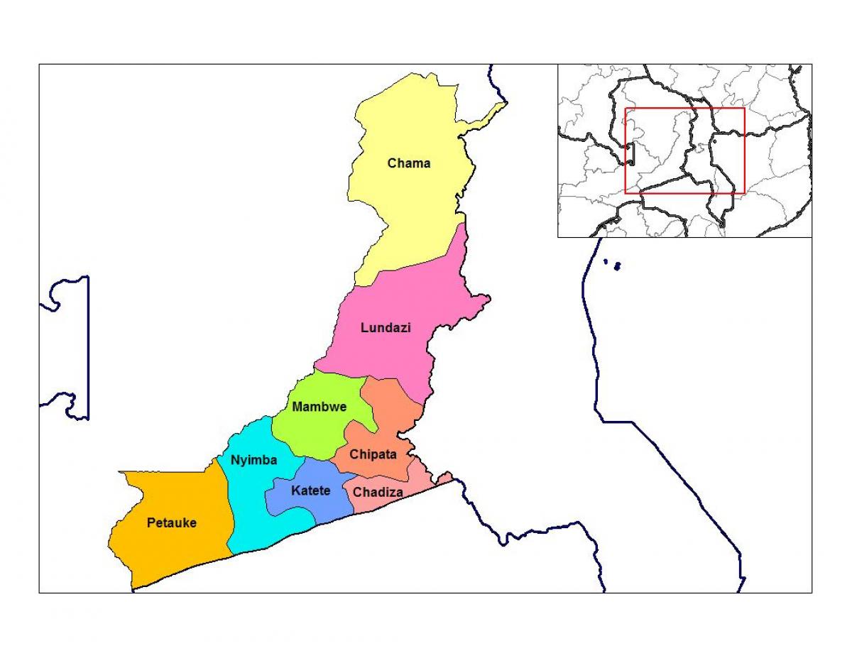kaart van oostelijke provincie van Zambia