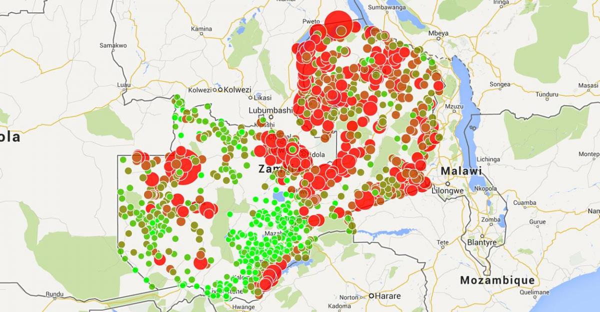 Kaart van Zambia malaria