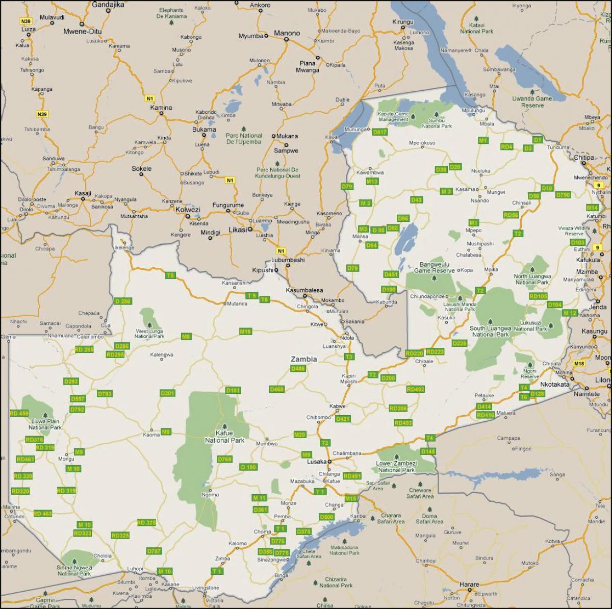 Kaart van gedetailleerde Zambia