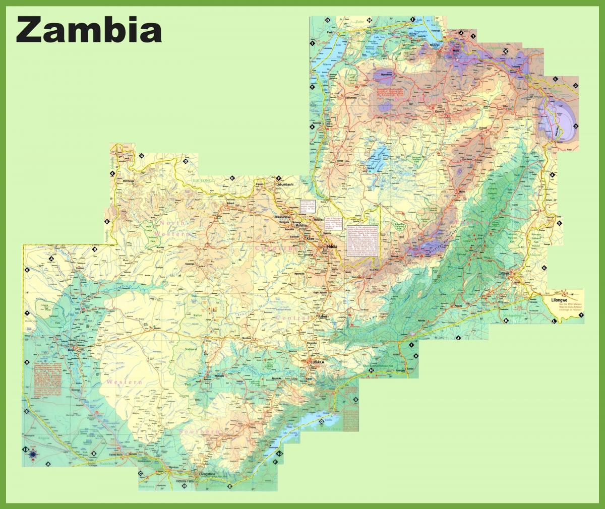 kaart van Zambia met alle steden
