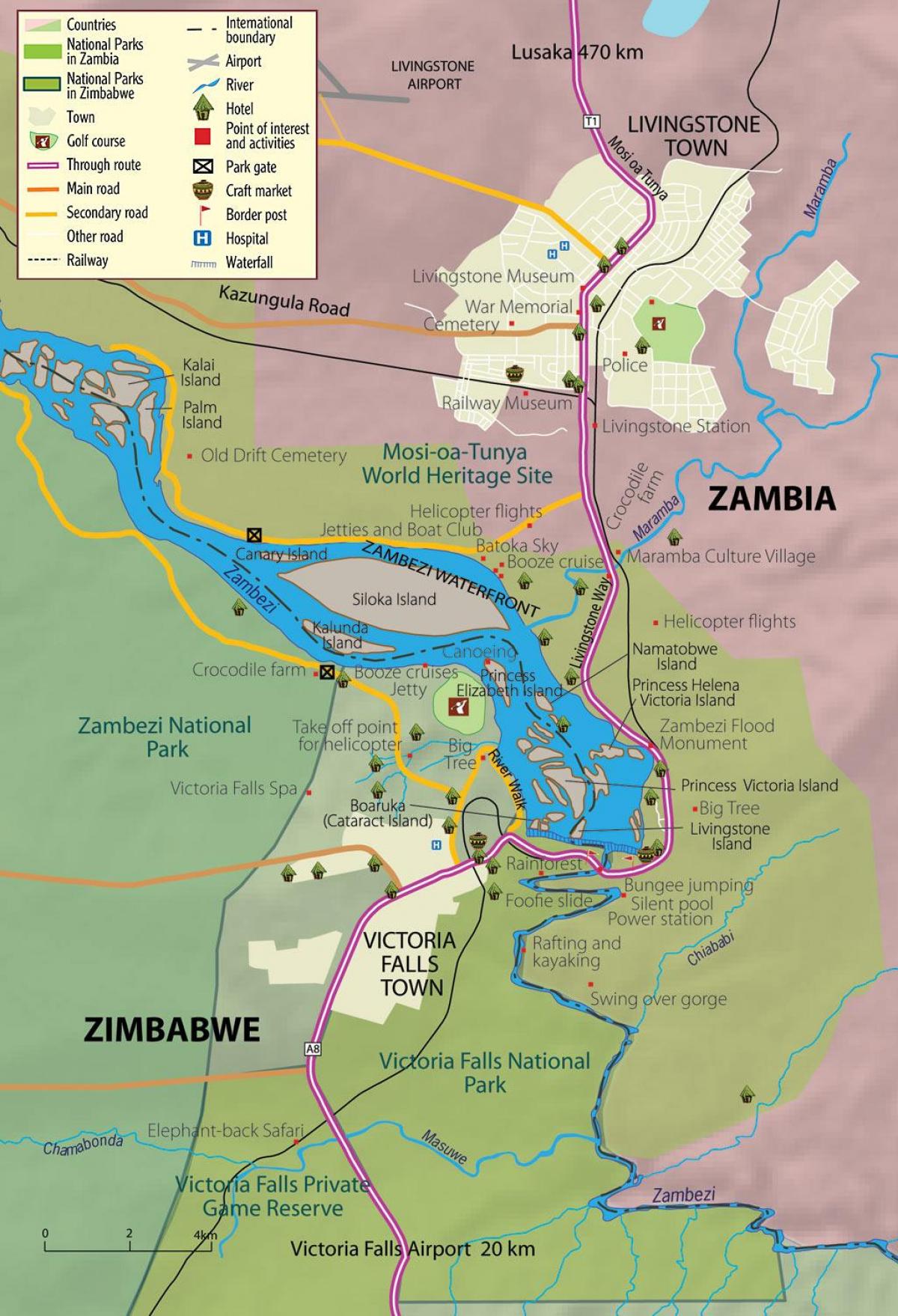 kaart van de stad livingstone Zambia