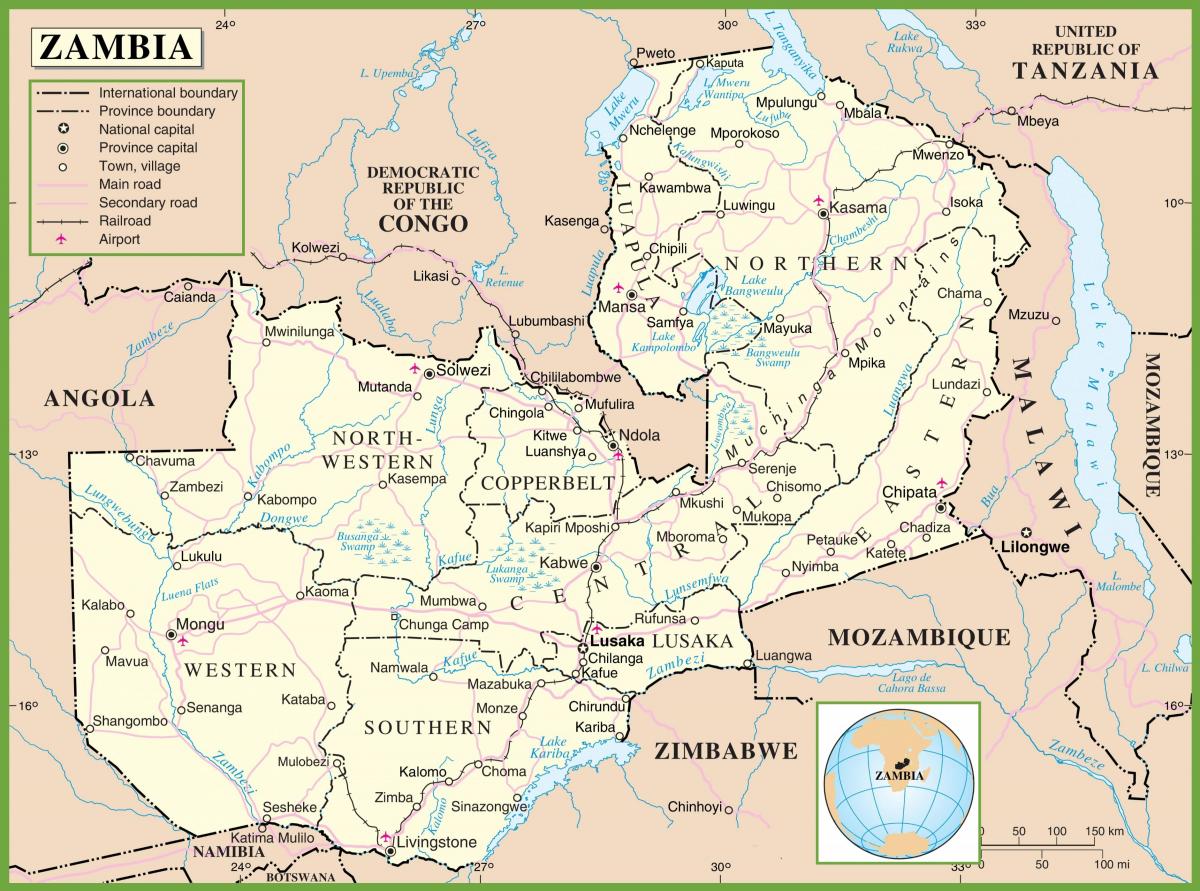 de kaart van Zambia